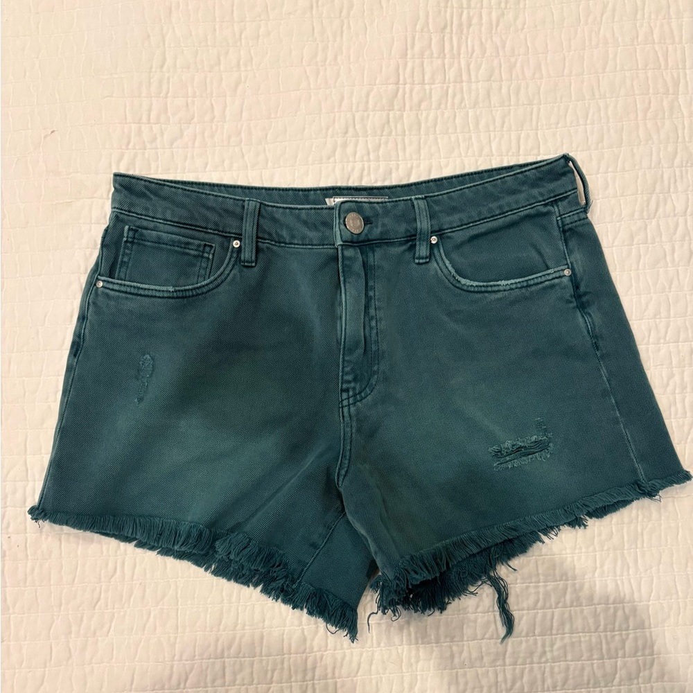 Dark Green Distressed Women Shorts